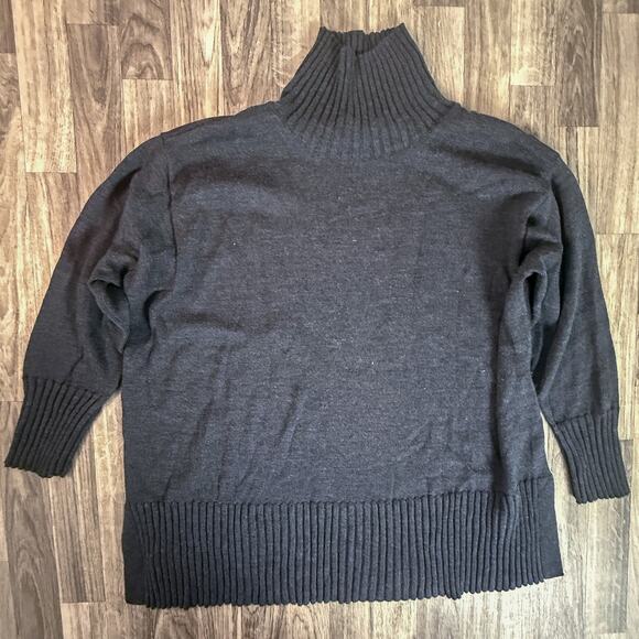 Eileen Fisher Black Ribbed Funnel Neck Sweater 1X Oversized Knit Pullover - Picture 2 of 4